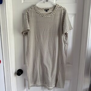 Buffalo David Bitton Womens Striped Short Sleeve T-Shirt Dress Cream Black L